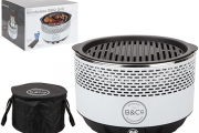 B&Co Alfresco Smokeless Grill Charcoal ore White operated airflow fan